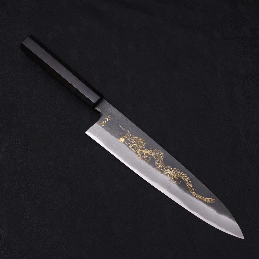 Gyuto Blue Steel #2 Kurouchi Chokin Dragon Buffalo Ebony Handle 240mm (9.4”)-[Musashi]-[Japanese-Kitchen-Knives]