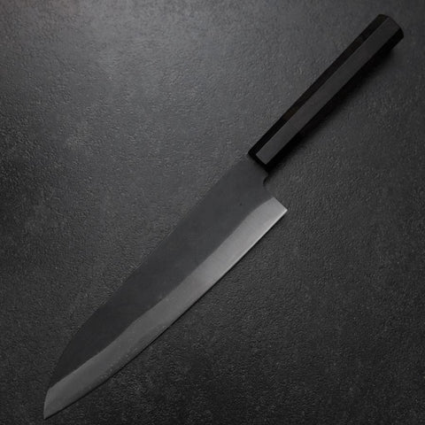 Gyuto Blue Steel #2 Kurouchi Chokin Sakura-Fuji Buffalo Ebony Handle 210mm (Asamura) (8.3”)-[Musashi]-[Japanese-Kitchen-Knives]