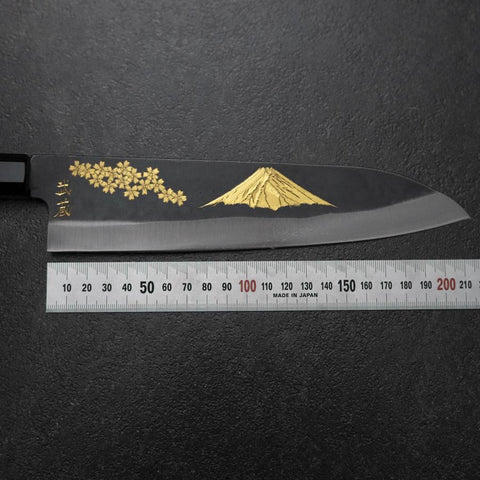 Gyuto Blue Steel #2 Kurouchi Chokin Sakura-Fuji Buffalo Ebony Handle 210mm (Asamura)-[Musashi]-[Japanese-Kitchen-Knives]