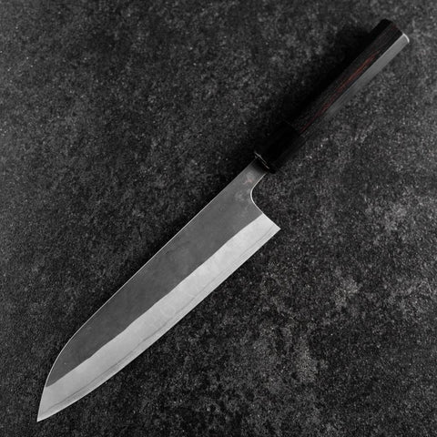 Gyuto Blue Steel #2 Kurouchi Chokin Samurai Full Moon Buffalo Ebony Handle 210mm (Asamura) (8.3”)-[Musashi]-[Japanese-Kitchen-Knives]