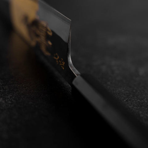 Gyuto Blue Steel #2 Kurouchi Chokin Samurai Full Moon Buffalo Ebony Handle 210mm (Asamura) (8.3”)-[Musashi]-[Japanese-Kitchen-Knives]
