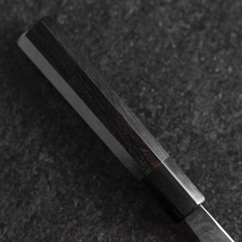 Gyuto Blue Steel #2 Kurouchi Chokin Samurai Full Moon Buffalo Ebony Handle 210mm (Asamura) (8.3”)-[Musashi]-[Japanese-Kitchen-Knives]
