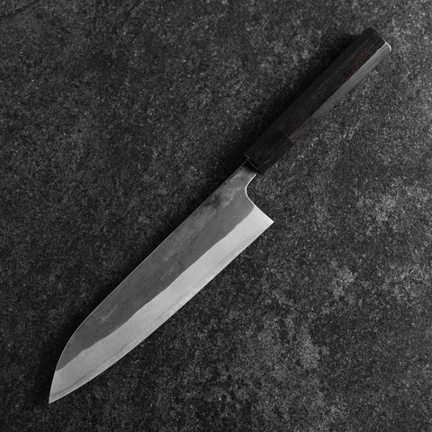 Gyuto Blue Steel #2 Kurouchi Chokin Samurai New-Moon Buffalo Ebony Handle 210mm (Asamura) (8.3”)-[Musashi]-[Japanese-Kitchen-Knives]