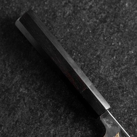 Gyuto Blue Steel #2 Kurouchi Chokin Samurai New-Moon Buffalo Ebony Handle 210mm (Asamura)-[Musashi]-[Japanese-Kitchen-Knives]