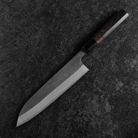 Gyuto Blue Steel #2 Kurouchi Chokin Ukiyo-E Buffalo Ebony Handle 210mm (Asamura) (8.3”)-[Musashi]-[Japanese-Kitchen-Knives]