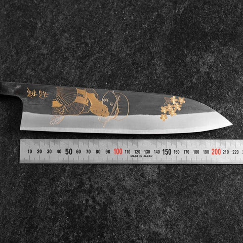 Gyuto Blue Steel #2 Kurouchi Chokin Ukiyo-E Buffalo Ebony Handle 210mm (Asamura)-[Musashi]-[Japanese-Kitchen-Knives]