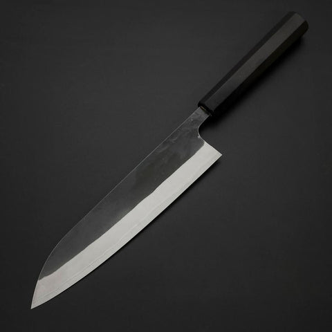 Gyuto Blue Steel #2 Kurouchi Stainless Clad Chokin Sakura-Fuji Buffalo Ebony Handle 210mm-[Musashi]-[Japanese-Kitchen-Knives]