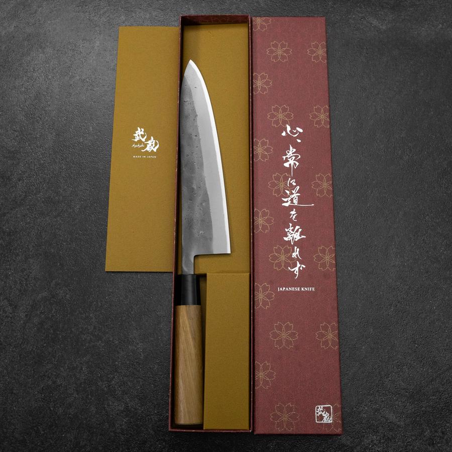 牛刀 青二鋼 梨地 ステンレス割込 イチイ柄 210mm – MUSASHI