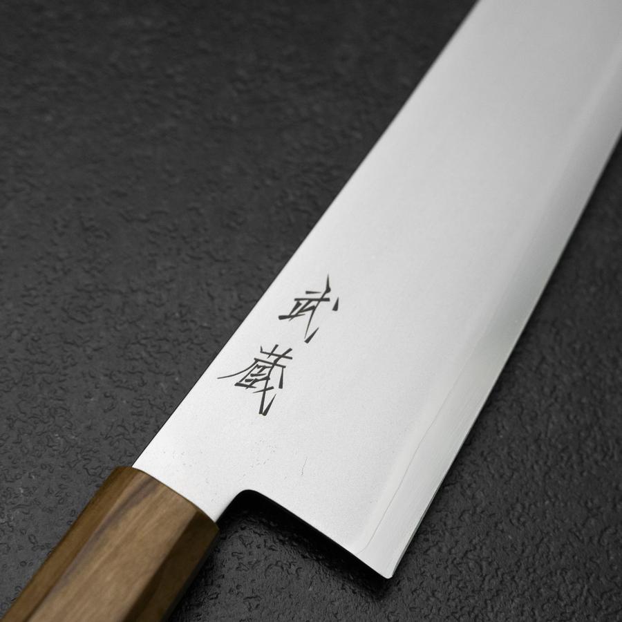 牛刀 青紙2号 彫金 黒打 桜富士 黒檀水牛柄 210mm – MUSASHI