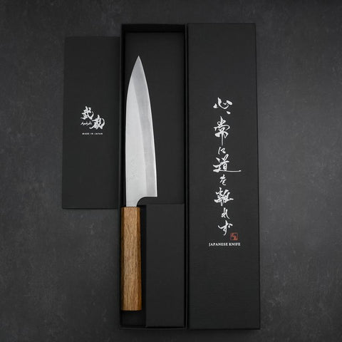 Gyuto Blue Steel #2 Stainless Clad Polished Oak Handle 165mm (6.5”)-[Musashi]-[Japanese-Kitchen-Knives]