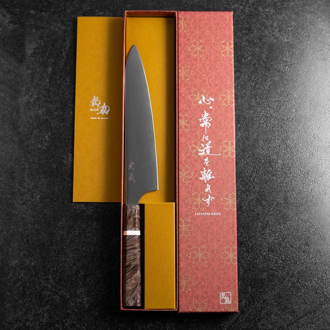 Gyuto Blue Super Polished Maple Handle 210mm-[Musashi]-[Japanese-Kitchen-Knives]