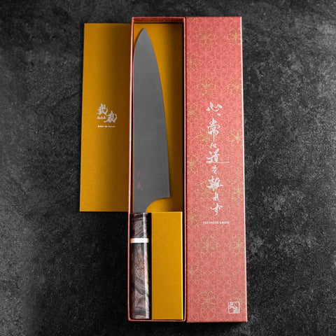Gyuto Blue Super Polished Maple Handle 240mm (9.4”)-[Musashi]-[Japanese-Kitchen-Knives]