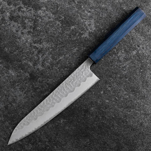 Gyuto Blue Super Tsuchime Dark Blue Urushi Handle 210mm (8.3”)-[Musashi]-[Japanese-Kitchen-Knives]