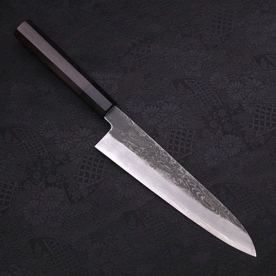 Gyuto Blue steel #1 Kurouchi Suminagashi Buffalo Ebony Handle 200mm-Blue steel #1-Damascus-Japanese Handle-[Musashi]-[Japanese-Kitchen-Knives]