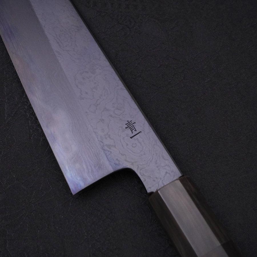 Gyuto Blue steel #1 Kurozome Damascus Buffalo Ebony Handle 210mm-Damascus-Blue steel #1-Japanese Handle-[Musashi]-[Japanese-Kitchen-Knives]