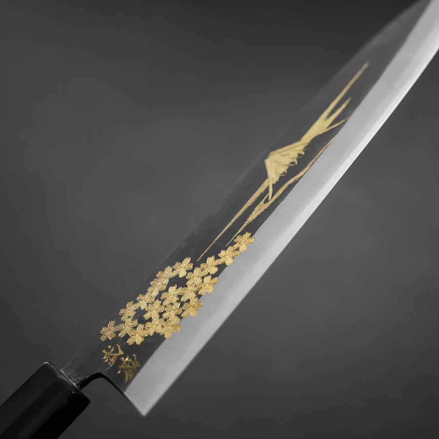 牛刀 青紙2号 彫金 黒打 桜富士 黒檀水牛柄 210mm – MUSASHI