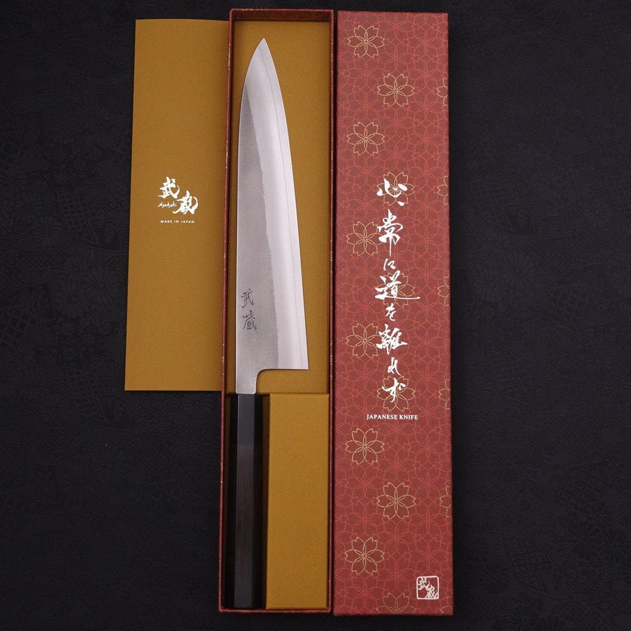 Gyuto SKD11 Nashiji Buffalo Ebony Handle 240mm-SKD11-Nashiji-Japanese Handle-[Musashi]-[Japanese-Kitchen-Knives]