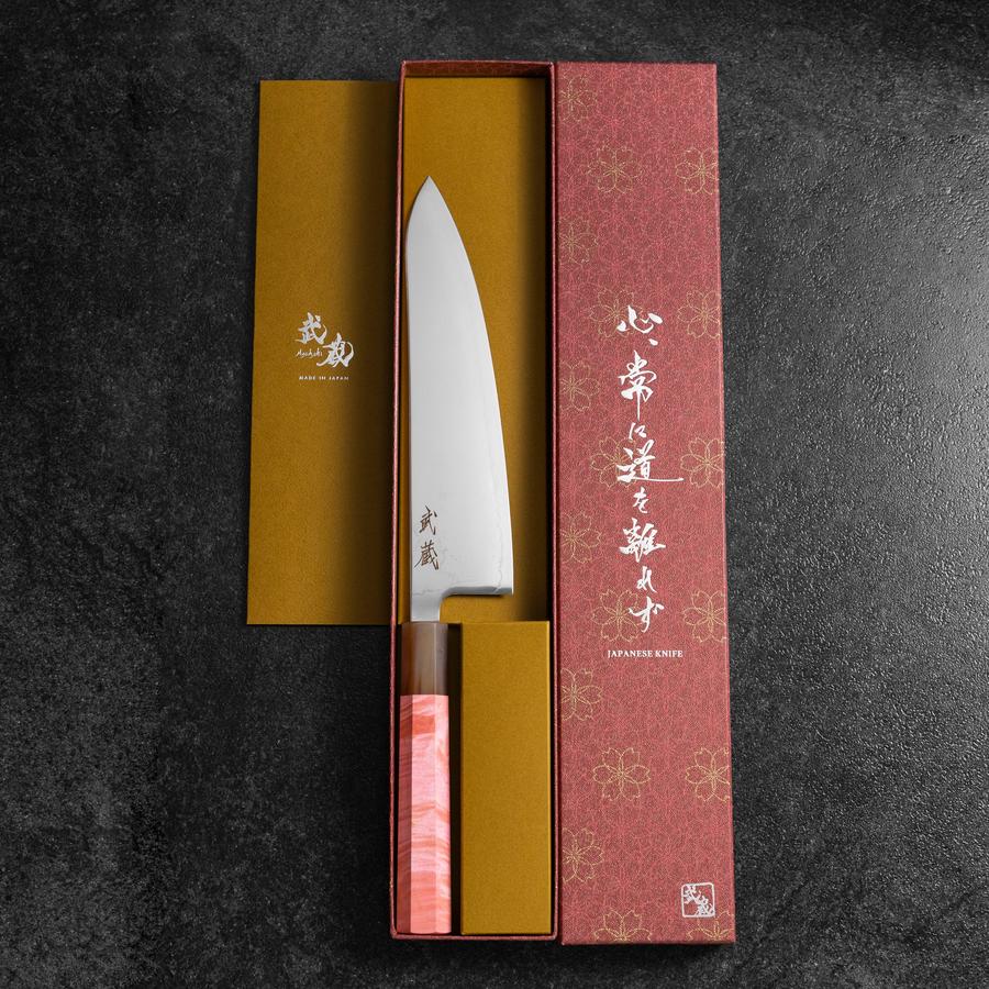 Gyuto SLD Mirror Buffalo Dark Pink Maple Handle 210mm-[Musashi]-[Japanese-Kitchen-Knives]