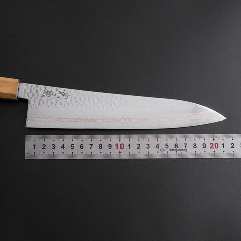 Gyuto SLD Nickel Tsuchime Colored Damascus Olive Handle 210mm Limited Edition (8.3”)-[Musashi]-[Japanese-Kitchen-Knives]