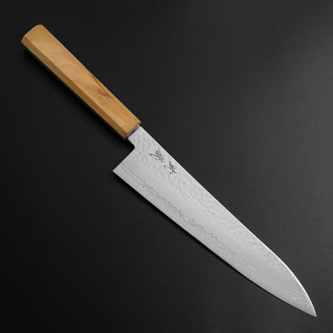 Gyuto SLD Nickel Tsuchime Colored Damascus Olive Handle 210mm Limited Edition (8.3”)-[Musashi]-[Japanese-Kitchen-Knives]