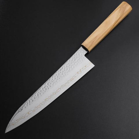 Gyuto SLD Nickel Tsuchime Colored Damascus Olive Handle 210mm Limited Edition-[Musashi]-[Japanese-Kitchen-Knives]
