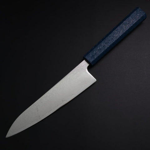 Gyuto SLD Wave Nickel Damascus Blue Urushi Handle 180mm-[Musashi]-[Japanese-Kitchen-Knives]