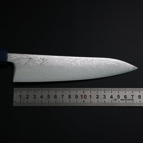 Gyuto SLD Wave Nickel Damascus Blue Urushi Handle 180mm-[Musashi]-[Japanese-Kitchen-Knives]