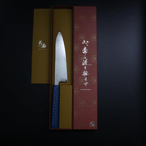 Gyuto SLD Wave Nickel Damascus Blue Urushi Handle 180mm-[Musashi]-[Japanese-Kitchen-Knives]