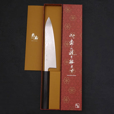 Gyuto SLD Wave Nickel Damascus Buffalo Ebony Handle 210mm-SLD-Damascus-Japanese Handle-[Musashi]-[Japanese-Kitchen-Knives]