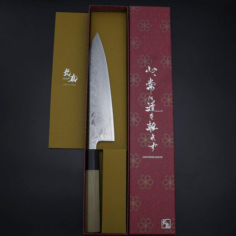 Gyuto SLD Wave Nickel Damascus Buffalo Magnolia Handle 210mm-[Musashi]-[Japanese-Kitchen-Knives]