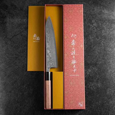 Gyuto SLD Wave Nickel Damascus Buffalo Walnut Handle 210mm-[Musashi]-[Japanese-Kitchen-Knives]
