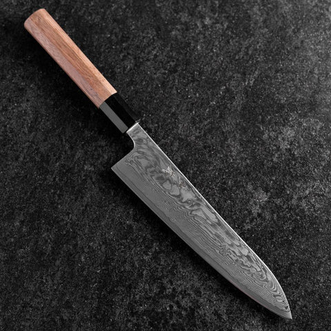 Gyuto SLD Wave Nickel Damascus Buffalo Walnut Handle 210mm-[Musashi]-[Japanese-Kitchen-Knives]