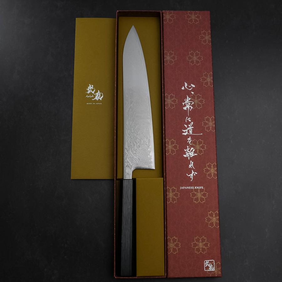 牛刀 SLD 浪 ニッケルダマスカス 黒青漆柄 240mm – MUSASHI