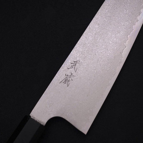 Gyuto Silver Steel #3 Damascus Buffalo Ebony Handle 240mm (9.4”)-[Musashi]-[Japanese-Kitchen-Knives]