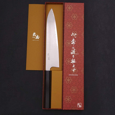 Gyuto Silver Steel #3 Damascus Buffalo Ebony Handle 240mm (9.4”)-[Musashi]-[Japanese-Kitchen-Knives]