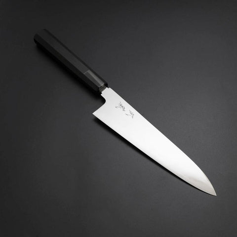 Gyuto Silver Steel #3 Mirror Honyaki Buffalo Ebony Handle 210mm (8.3”)-[Musashi]-[Japanese-Kitchen-Knives]