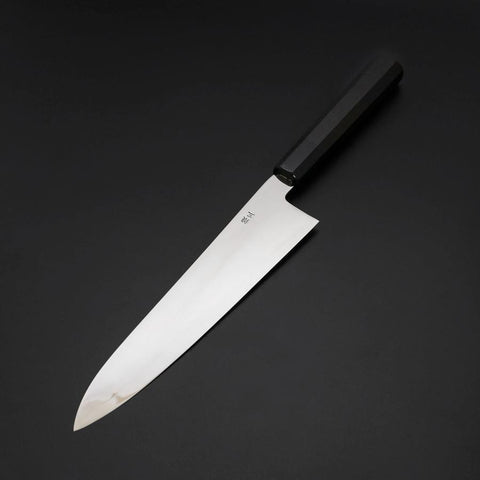 Gyuto Silver Steel #3 Mirror Honyaki Buffalo Ebony Handle 240mm (9.4”)-[Musashi]-[Japanese-Kitchen-Knives]