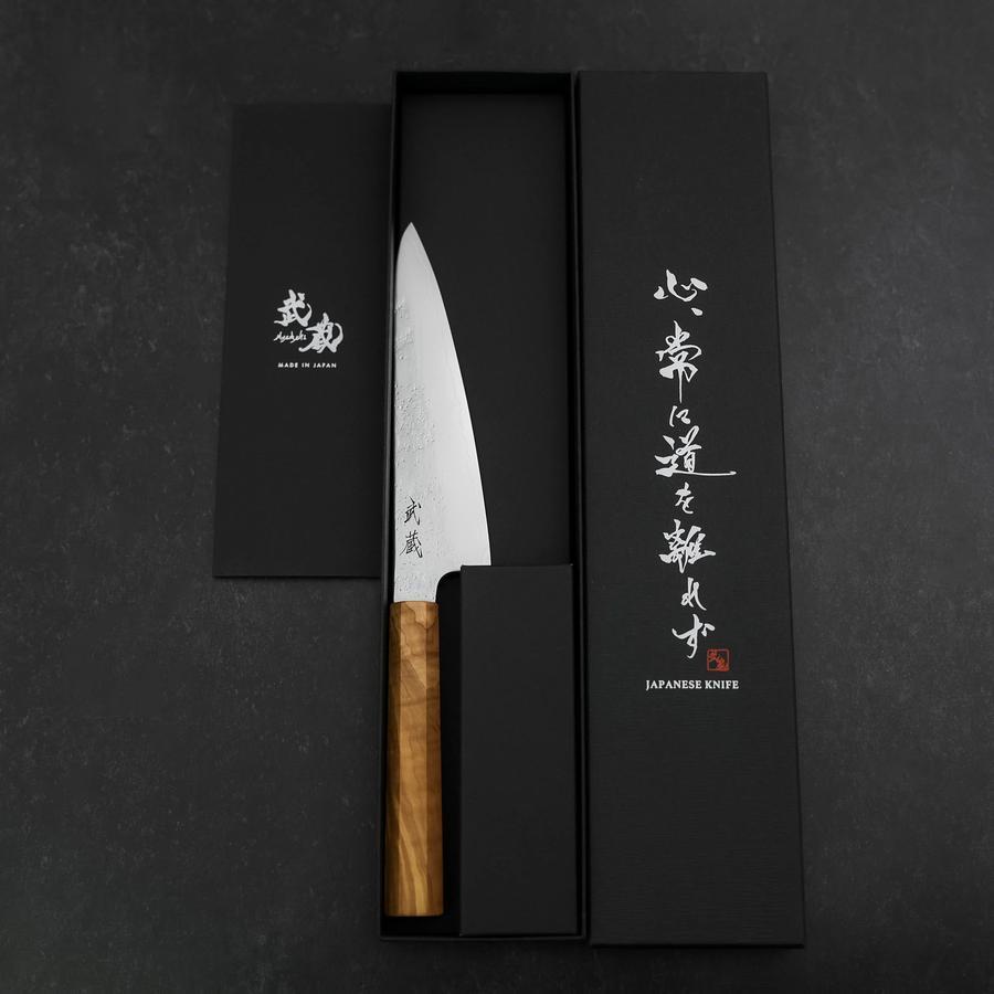 ダマスカスシェフナイフ AUS10 ダマスカス牛刀　210mm 紫 牛刀 AUS-10 梨地 ダマスカス 紫漆柄 210mm – MUSASHI