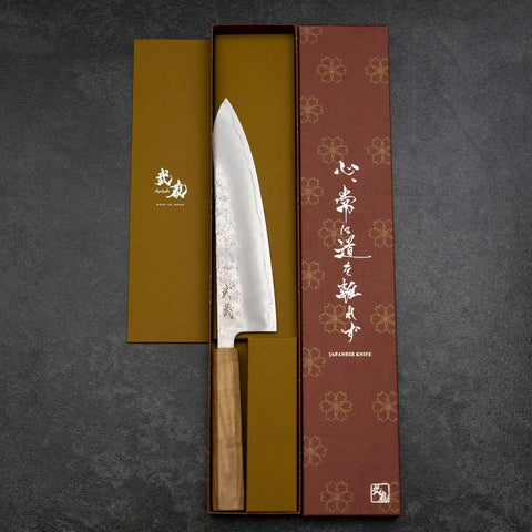 Gyuto Silver Steel #3 Nashiji Olive Handle 210mm-[Musashi]-[Japanese-Kitchen-Knives]