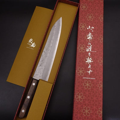 Gyuto Silver Steel #3 Nashiji Western Brown Handle 210mm-Silver steel #3-Nashiji-Western Handle-[Musashi]-[Japanese-Kitchen-Knives]