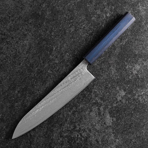 Gyuto Silver Steel #3 Nawame Damascus Dark Blue Urushi Handle 210mm-[Musashi]-[Japanese-Kitchen-Knives]