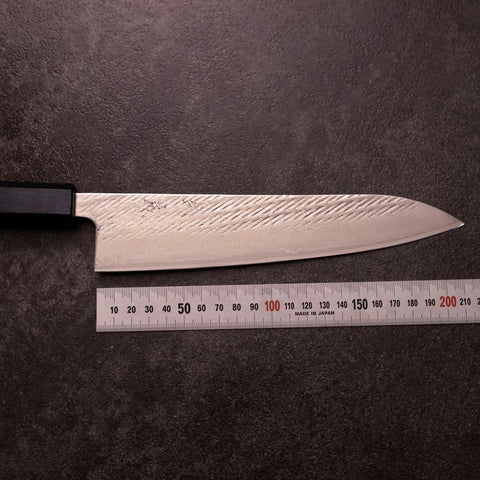 Gyuto Silver Steel #3 Nawame Damascus Dark Blue Urushi Handle 210mm-[Musashi]-[Japanese-Kitchen-Knives]