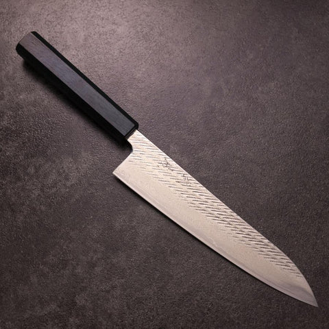 Gyuto Silver Steel #3 Nawame Damascus Dark Blue Urushi Handle 210mm-[Musashi]-[Japanese-Kitchen-Knives]