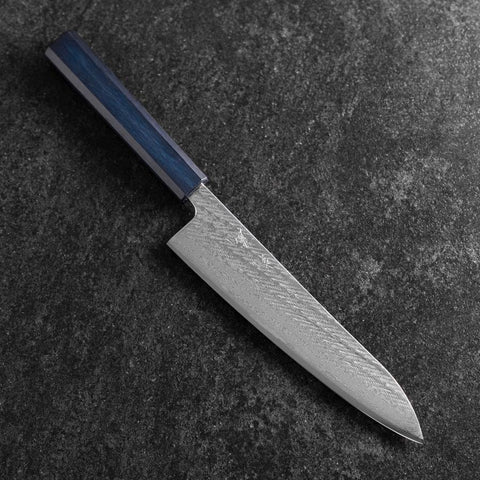 Gyuto Silver Steel #3 Nawame Damascus Dark Blue Urushi Handle 210mm-[Musashi]-[Japanese-Kitchen-Knives]