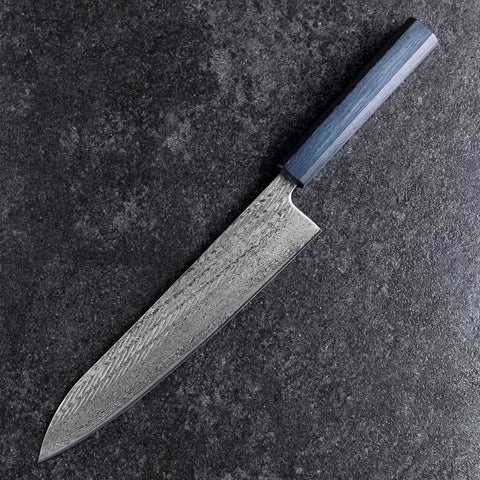Gyuto Silver Steel #3 Nawame Damascus Dark Blue Urushi Handle 240mm-[Musashi]-[Japanese-Kitchen-Knives]
