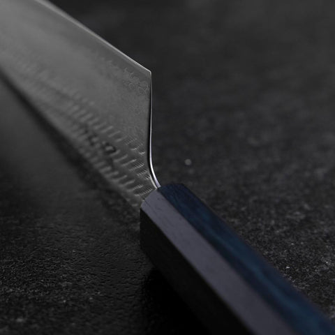 Gyuto Silver Steel #3 Nawame Damascus Dark Blue Urushi Handle 240mm-[Musashi]-[Japanese-Kitchen-Knives]