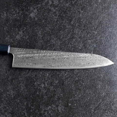 Gyuto Silver Steel #3 Nawame Damascus Dark Blue Urushi Handle 240mm-[Musashi]-[Japanese-Kitchen-Knives]