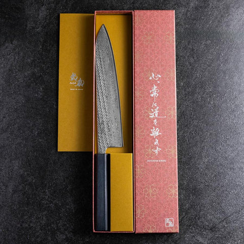 Gyuto Silver Steel #3 Nawame Damascus Dark Blue Urushi Handle 240mm-[Musashi]-[Japanese-Kitchen-Knives]