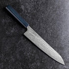 Gyuto Silver Steel #3 Nawame Damascus Dark Blue Urushi Handle 240mm-[Musashi]-[Japanese-Kitchen-Knives]
