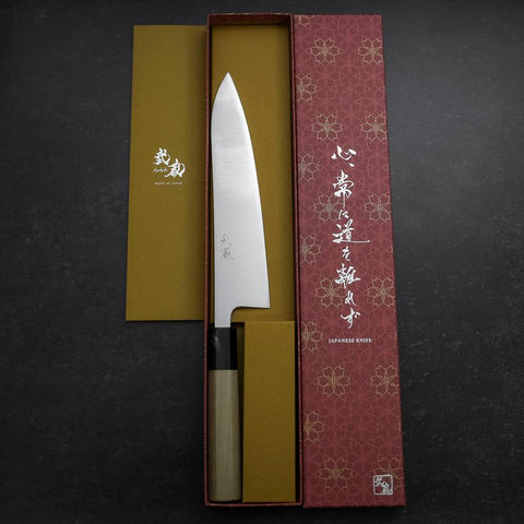 Gyuto Silver Steel #3 Polished Buffalo Magnolia Handle 210mm (8.3”)-[Musashi]-[Japanese-Kitchen-Knives]